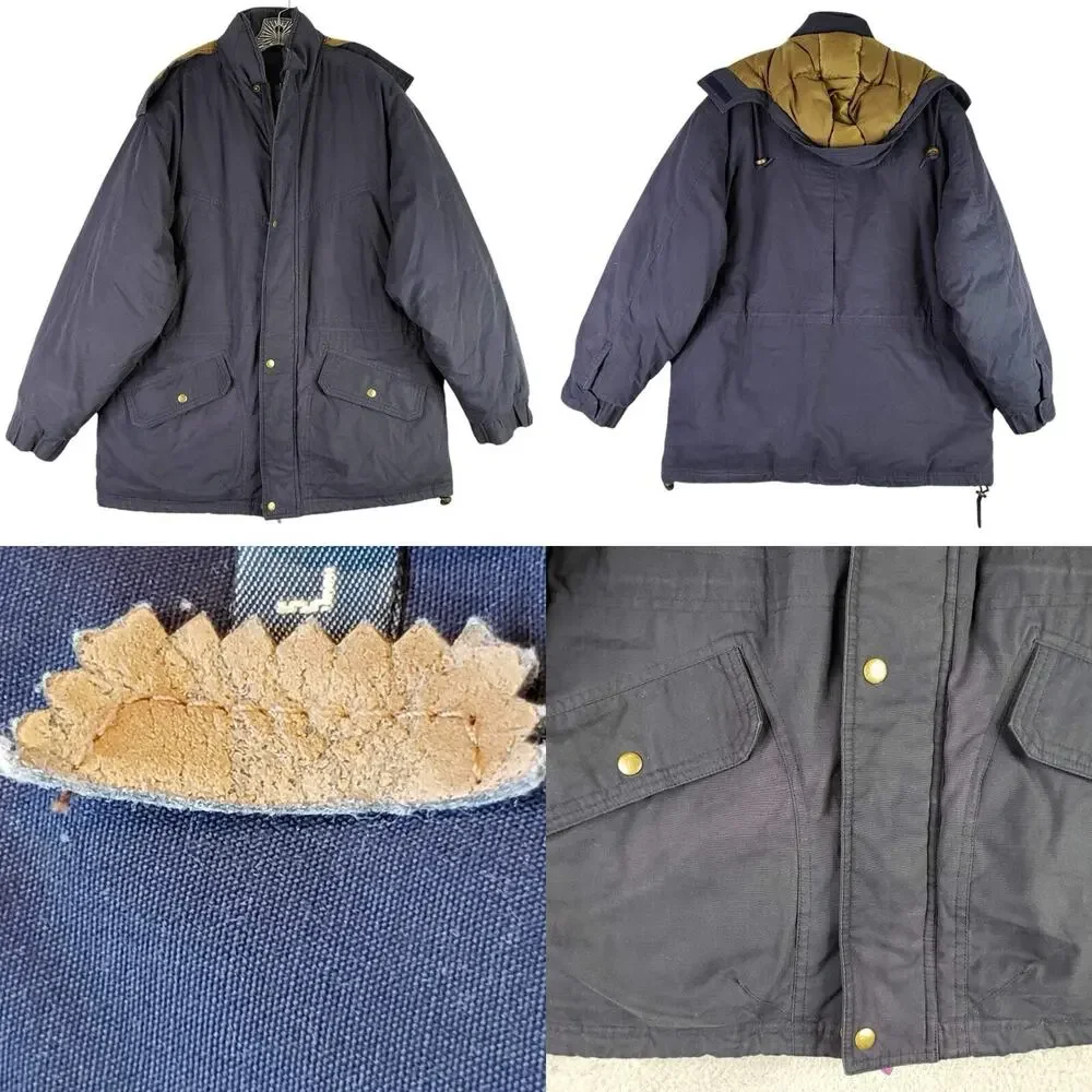 Woolrich Jacket Vtg L Large Blue Puffer Hooded Goose Down Parka USA Made